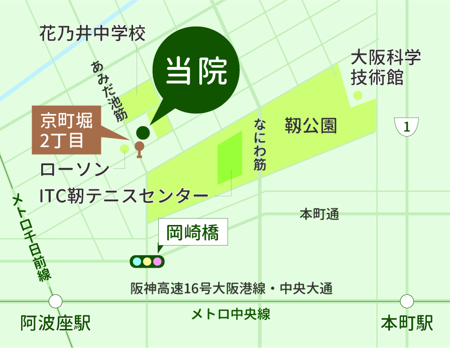 京町堀内科外科クリニックのアクセスマップ